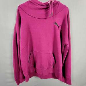Puma Magenta Cowl Neck Hoodie Fleece Pullover Soft Cotton Blend Women’s XL